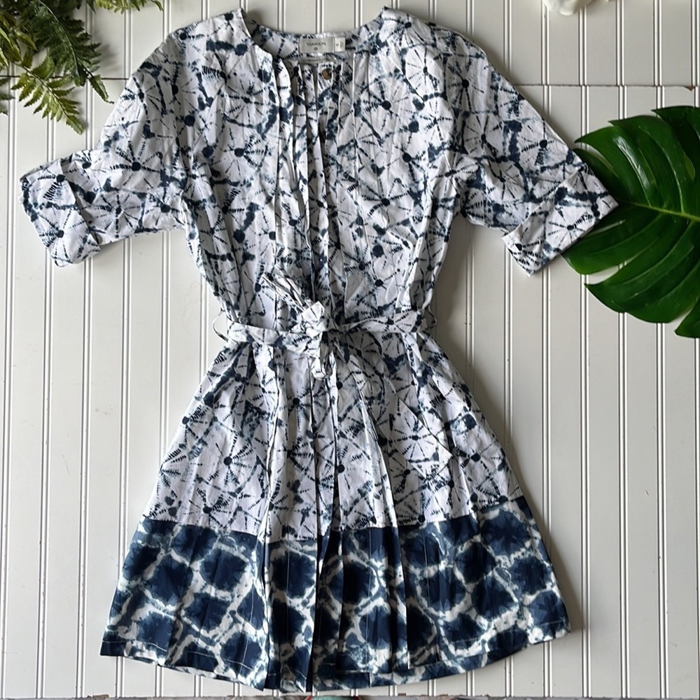 Thakoon anniversary edition dress blue white splatter watercolor pleated dress